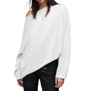 All Saints Rita Women’s Top White Long Sleeve Sz Large Boat Neck Oversized NWT